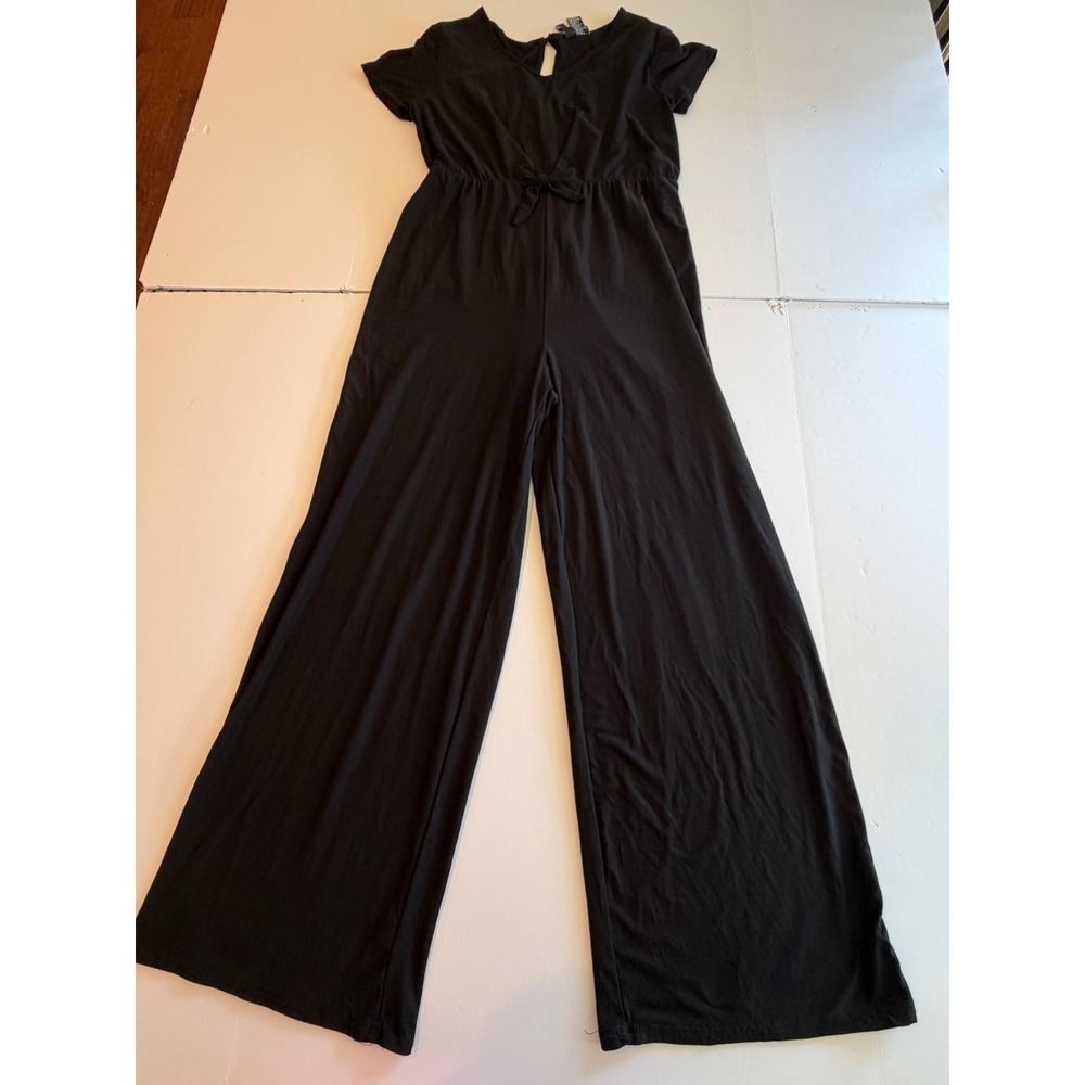 Kristin Nicole Womens Black Short Sleeve Wide Leg Tie Front Jumpsuit Large
